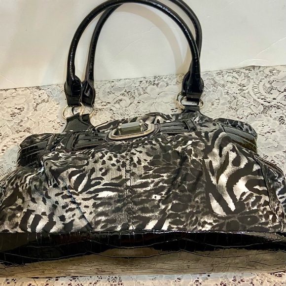 Sienna Ricchi (SR) Black- Gray Zebra Handbag 13.5in L x 10.5in H, x 4.5in W - Picture 8 of 12